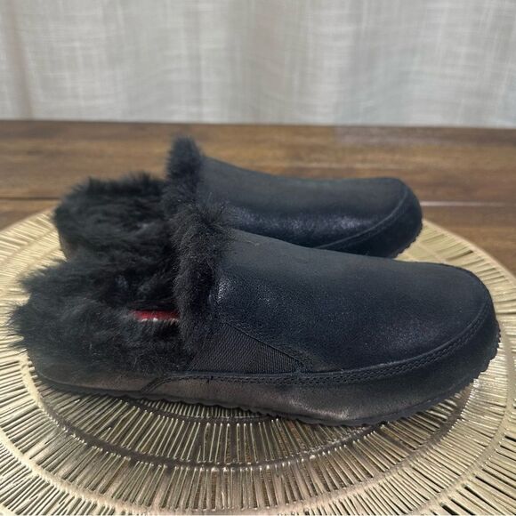 Sorel Go - Errand Run Women's Slippers Size 6 Black Leather & Faux Fur EUC - Picture 1 of 9